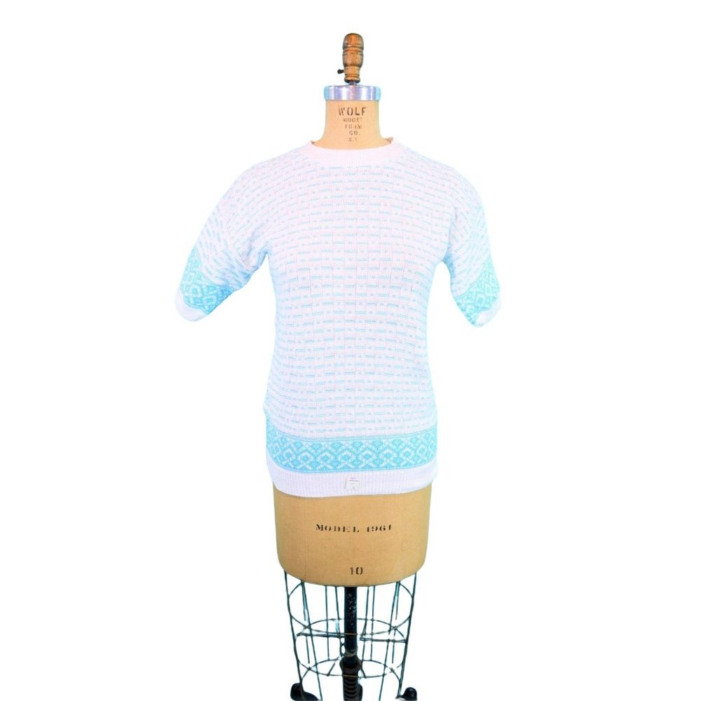 Vintage 1960s Striped Sweater Grandoe DEADSTOCK Blue Top | B 36"